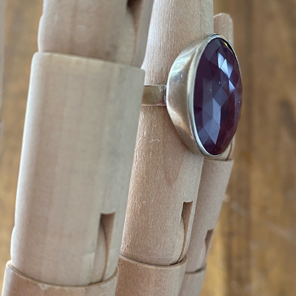 Faceted Round Ruby Sterling Silver Ring - image 3